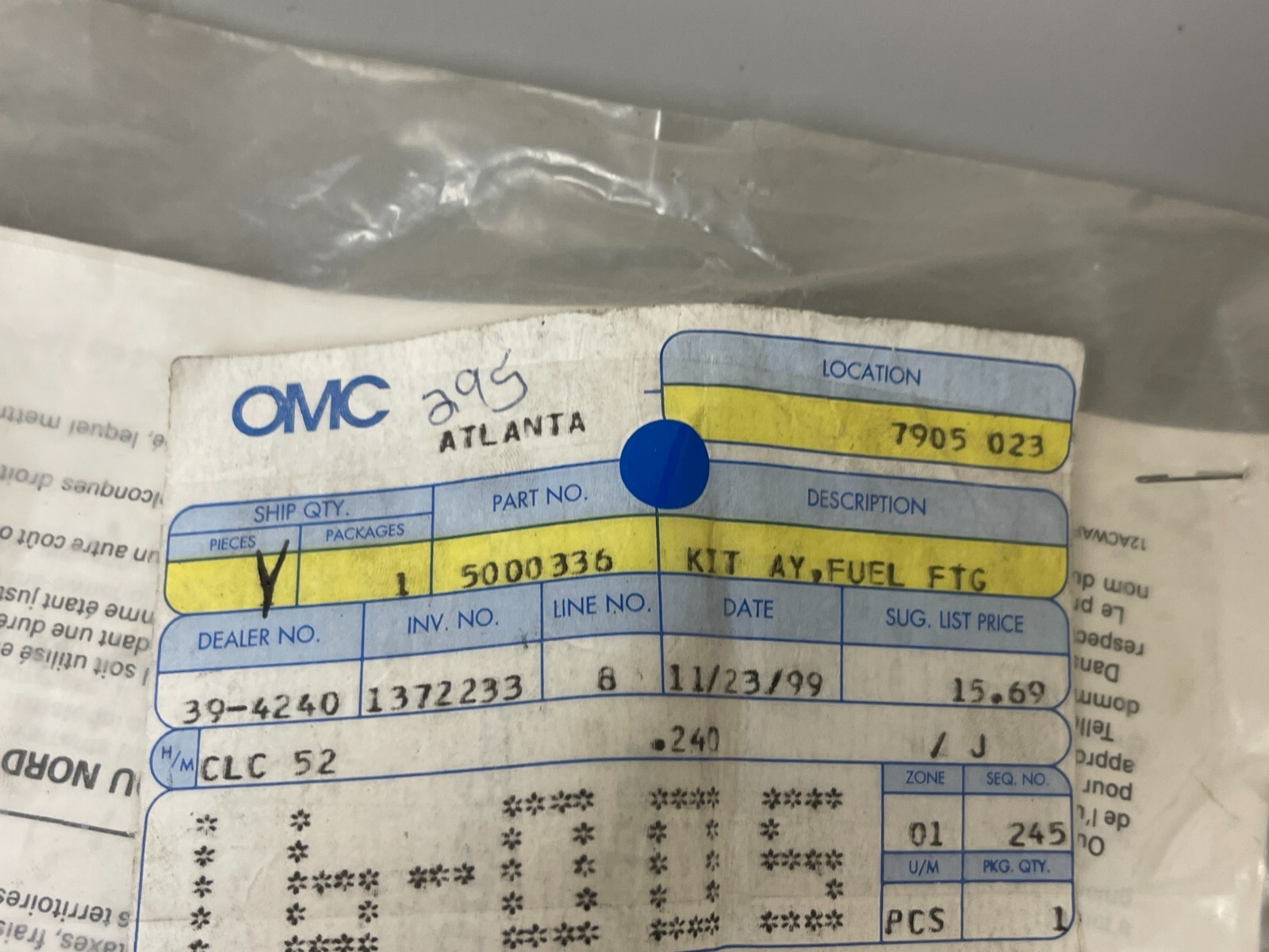 *NEW OEM* 0810 OMC Johnson Evinrude Fuel Fitting Kit Assembly 5000336