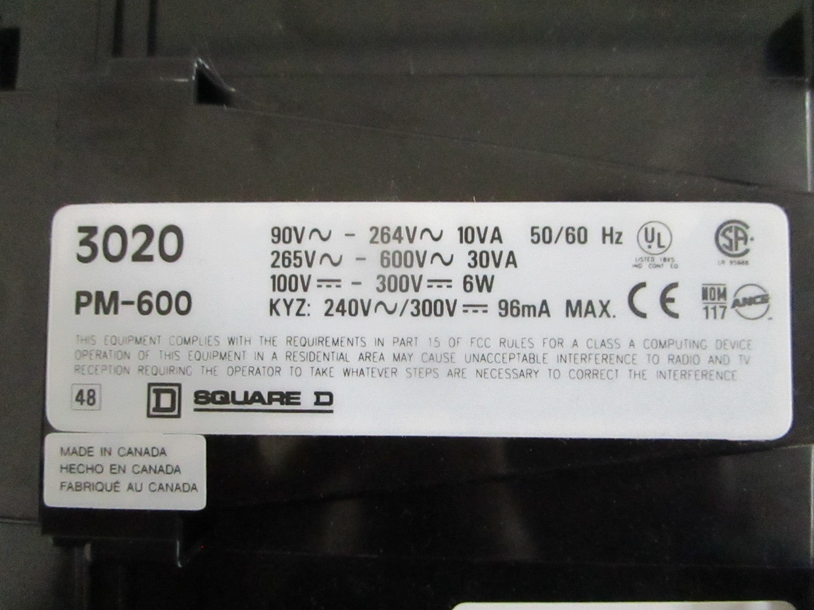 Square D PowerLogic 3020-PM600 Power Meter 600V AC NOS Genuine NEW OEM 0820