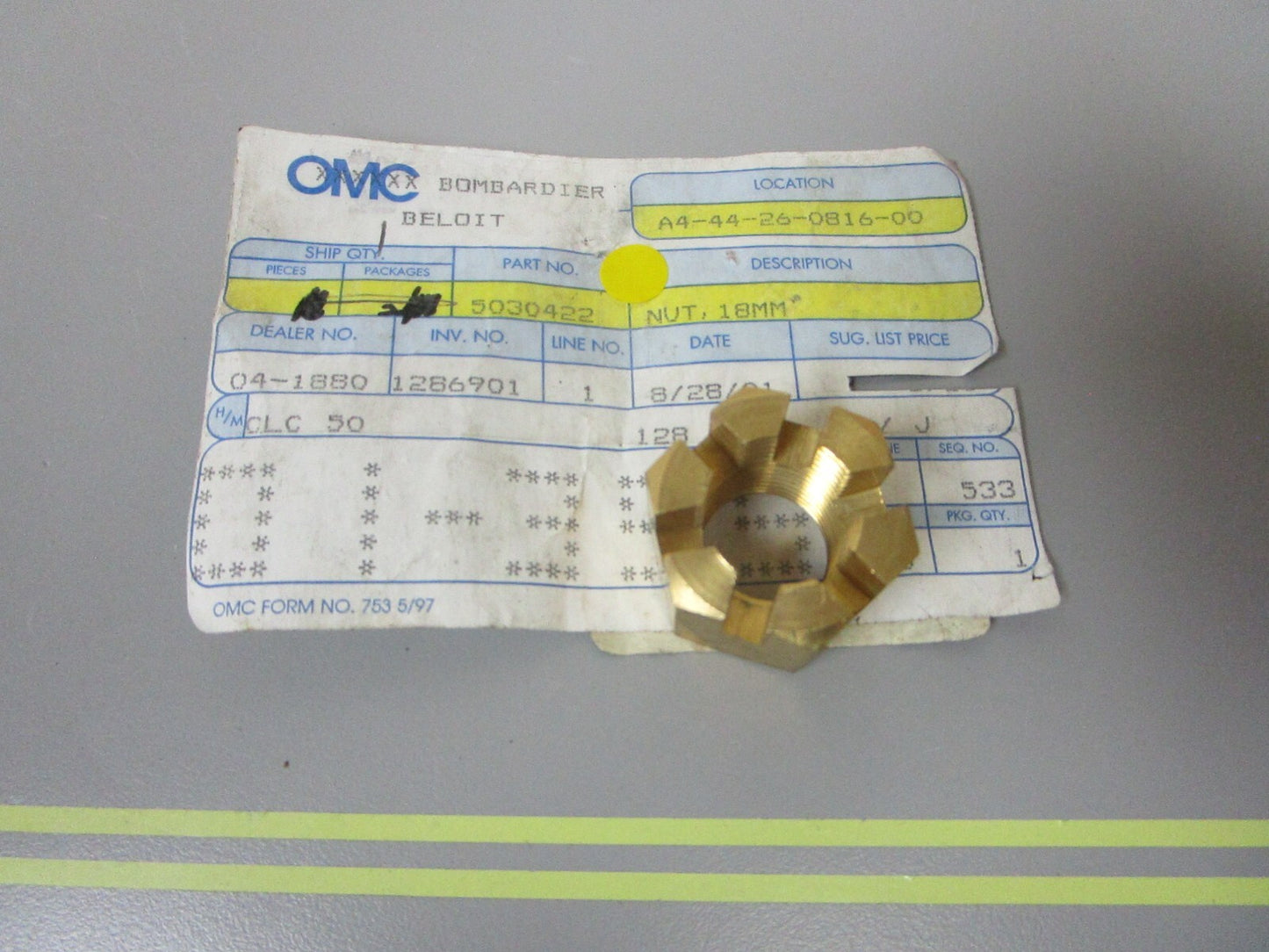 *NEW OEM* 0810 OMC Johnson Evinrude 18MM Nut 5030422