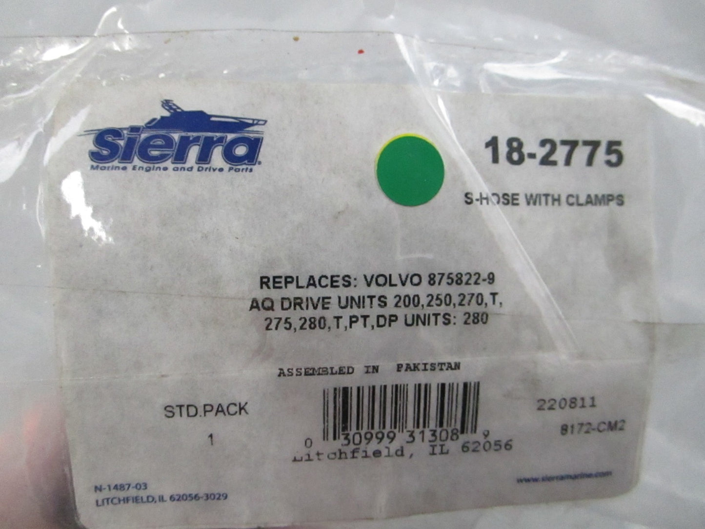 NEW 18-2775 Replaces: Volvo 875822-9 Sierra S-Hose w/ Clamps 0810