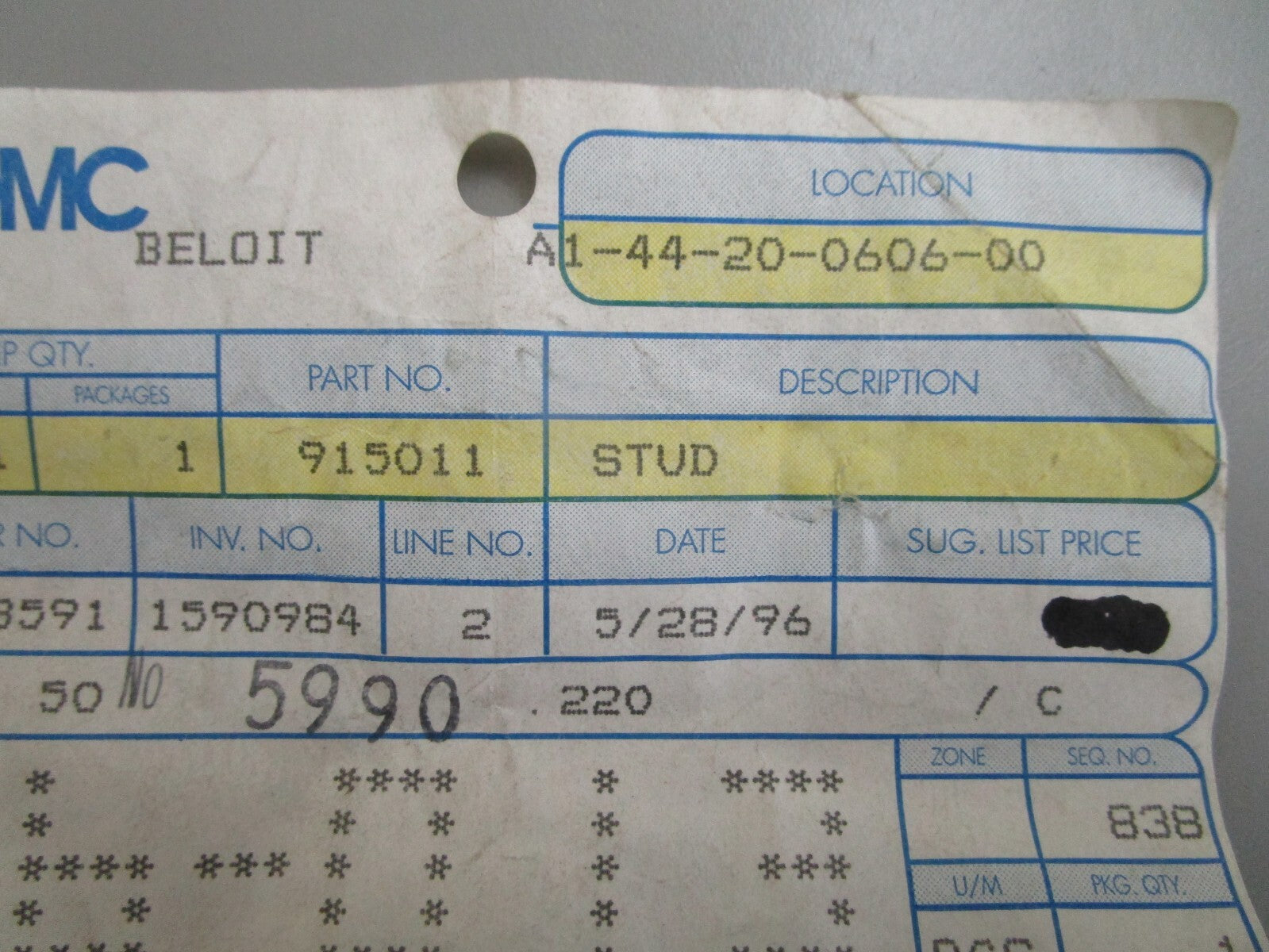 *NEW OEM* 0820 OMC Johnson Evinrude Stud 915011 0915011