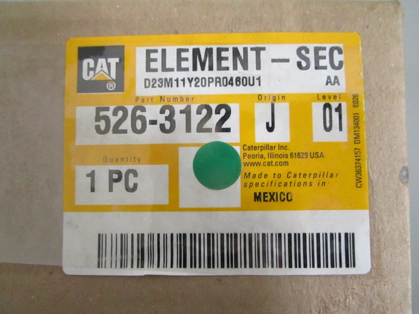 Caterpillar 526-3122 NEW OEM Secondary Air Filter C2.4 C3.3B Mini Excavator 0820