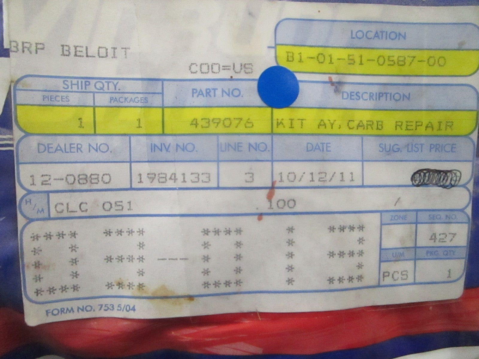 *NEW OEM* 0810 OMC Johnson Evinrude Carburetor Repair Kit 439076 0439076