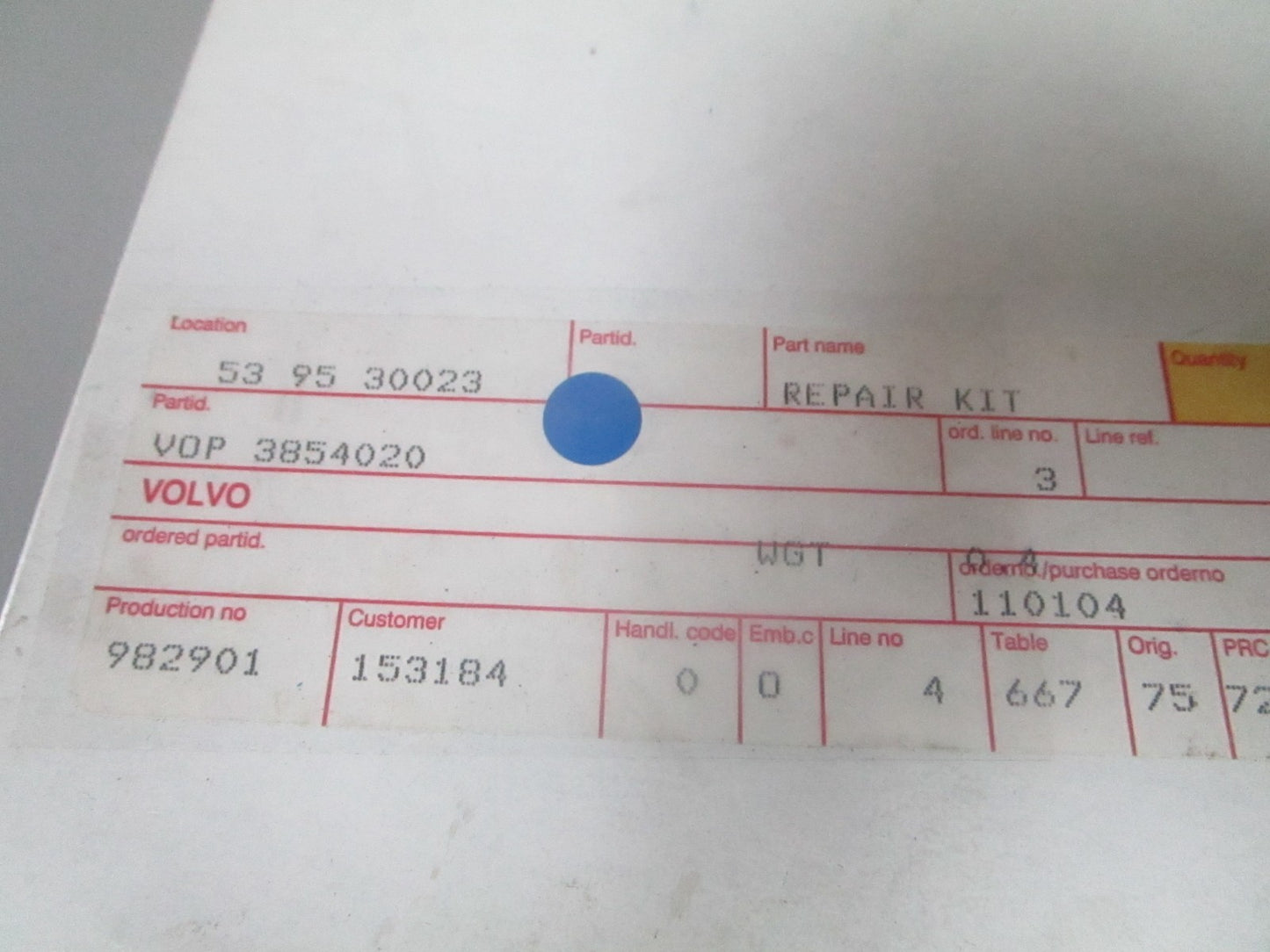 *NEW OEM* 0720 Volvo Penta Repair Kit 3854020