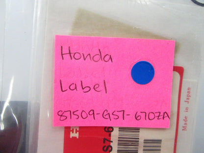 NEW OEM 87509-GS7-670ZA Honda Label 0810