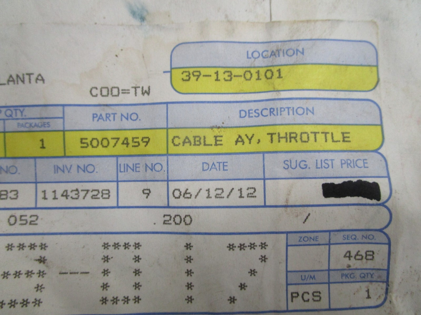 *NEW OEM* 0820 OMC Johnson Evinrude Throttle Cable Ay 5007459