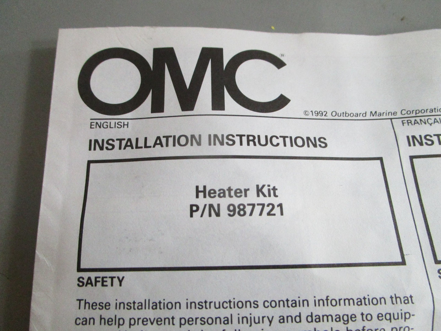 NEW OEM 987721 0987721 OMC Johnson Evinrude Heater Kit 0820