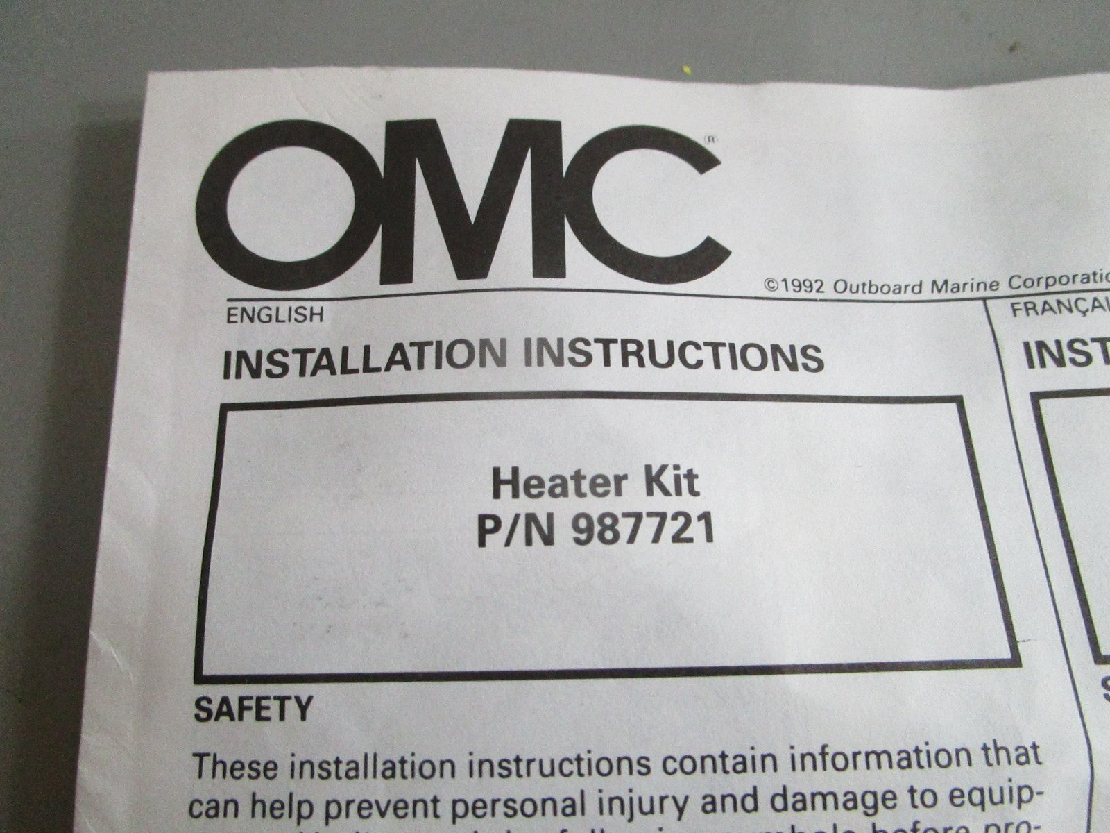 NEW OEM 987721 0987721 OMC Johnson Evinrude Heater Kit 0820