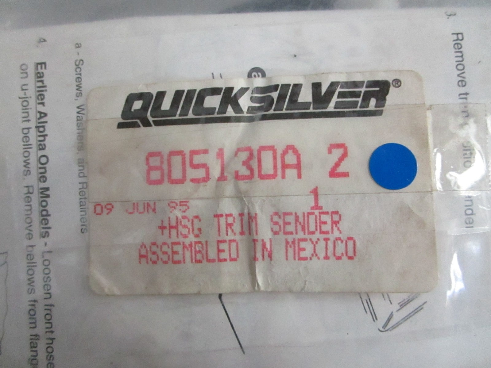 NEW OEM 805130A2 Mercury Quicksilver Trim Sender 0820