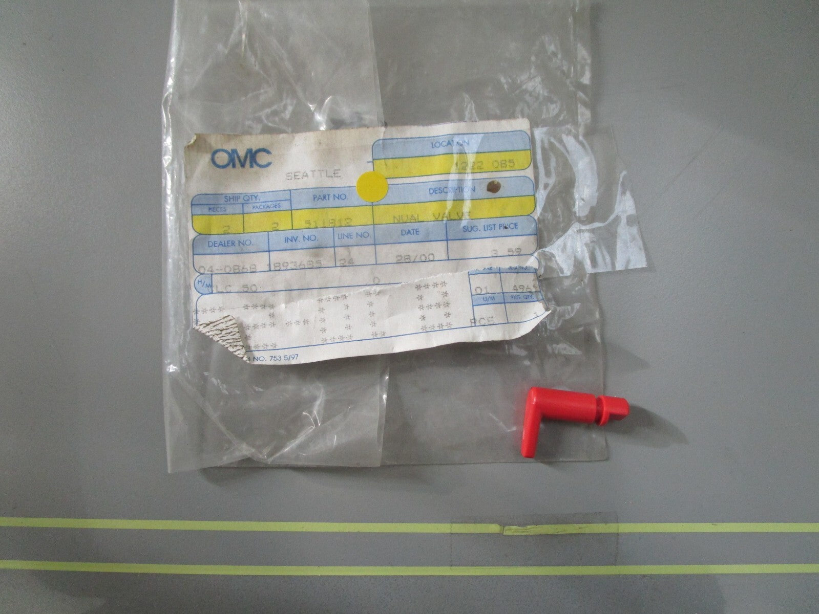 *NEW OEM* 0810 OMC Johnson Evinrude Manual Valve 511812 0511812