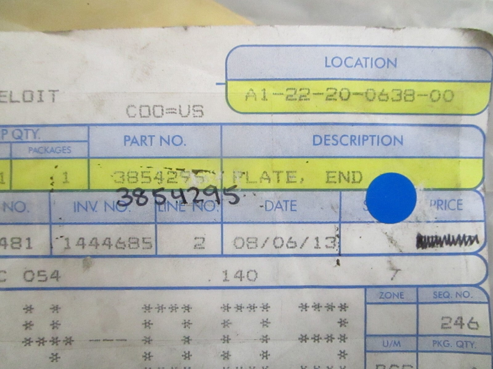 *NEW OEM* 0820 OMC Johnson Evinrude End Plate 3854295