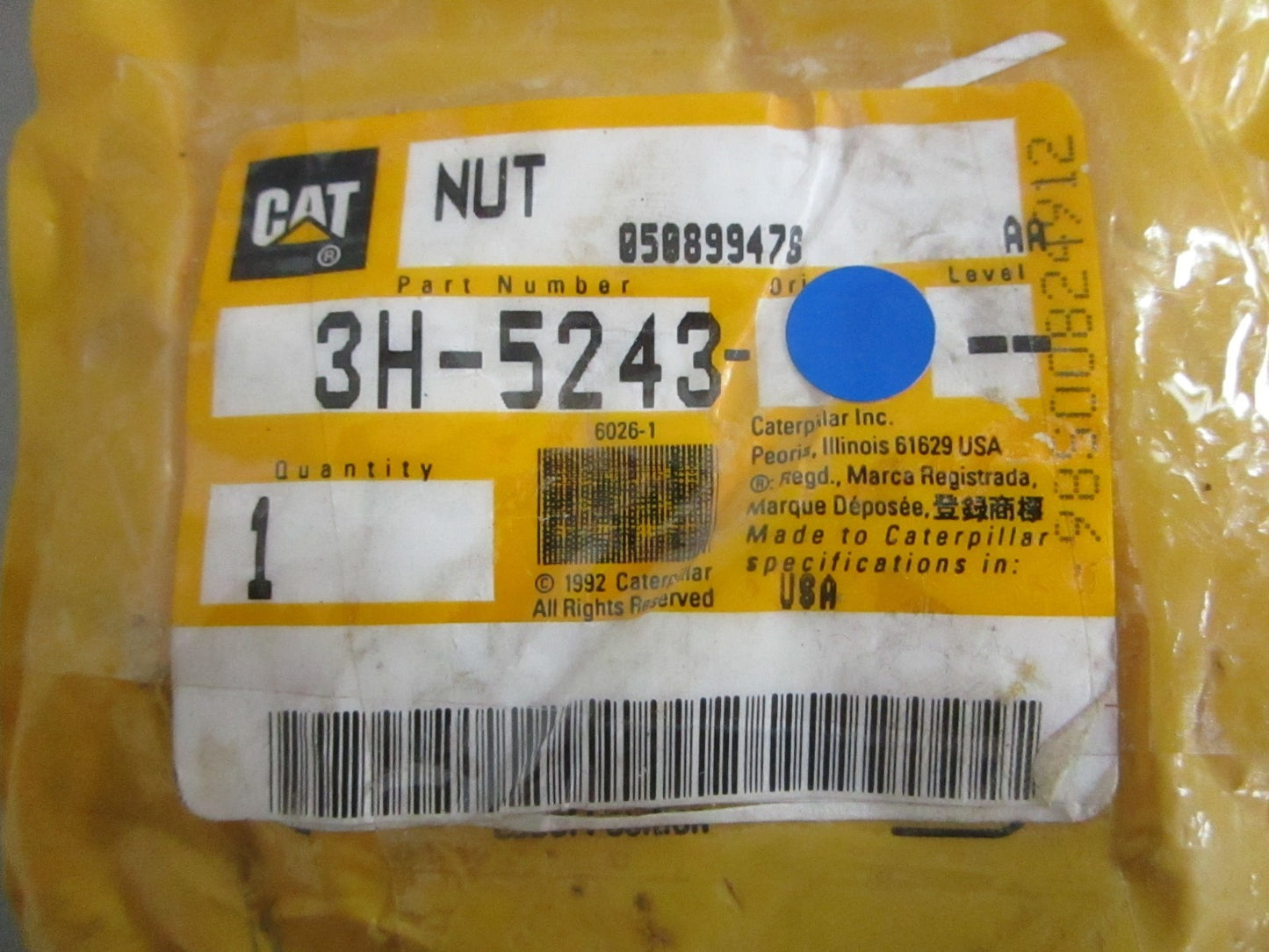 NEW OEM 3H-5243 CAT Nut 0820