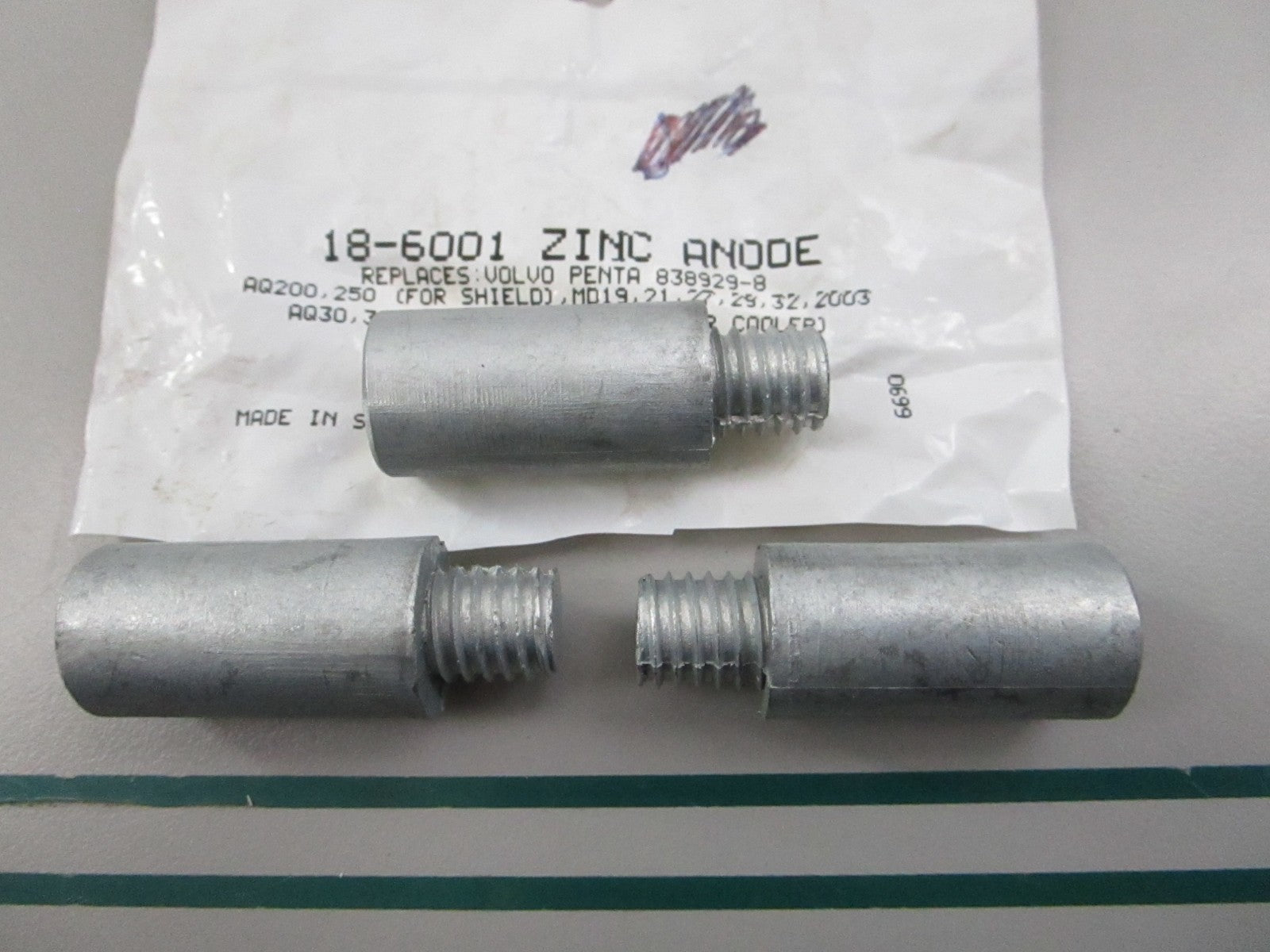 NEW (LOT OF 3) 18-6001 Replaces: Volvo 838929 Sierra Zinc Anode 0810
