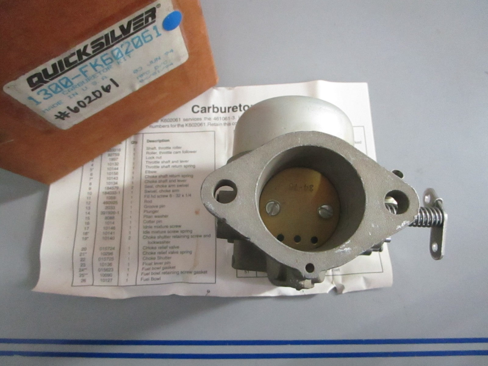 NEW OEM 1300-FK602061 Mercury Quicksilver Carburetor Kit 0820