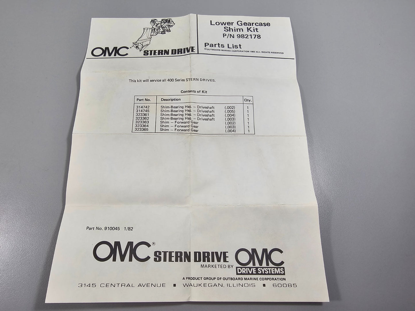 NEW OEM 982178 0982178 OMC Johnson Evinrude Shim Kit 0810