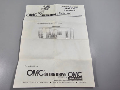 NEW OEM 982178 0982178 OMC Johnson Evinrude Shim Kit 0810